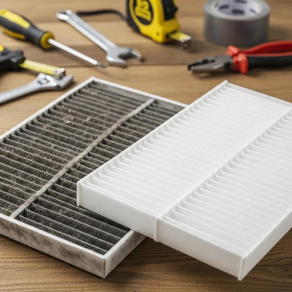 Causes & Solutions for a Frozen AC Coil 1 Side-by-side view of a clogged filter and a clean filter to show how maintenance prevents freezing
